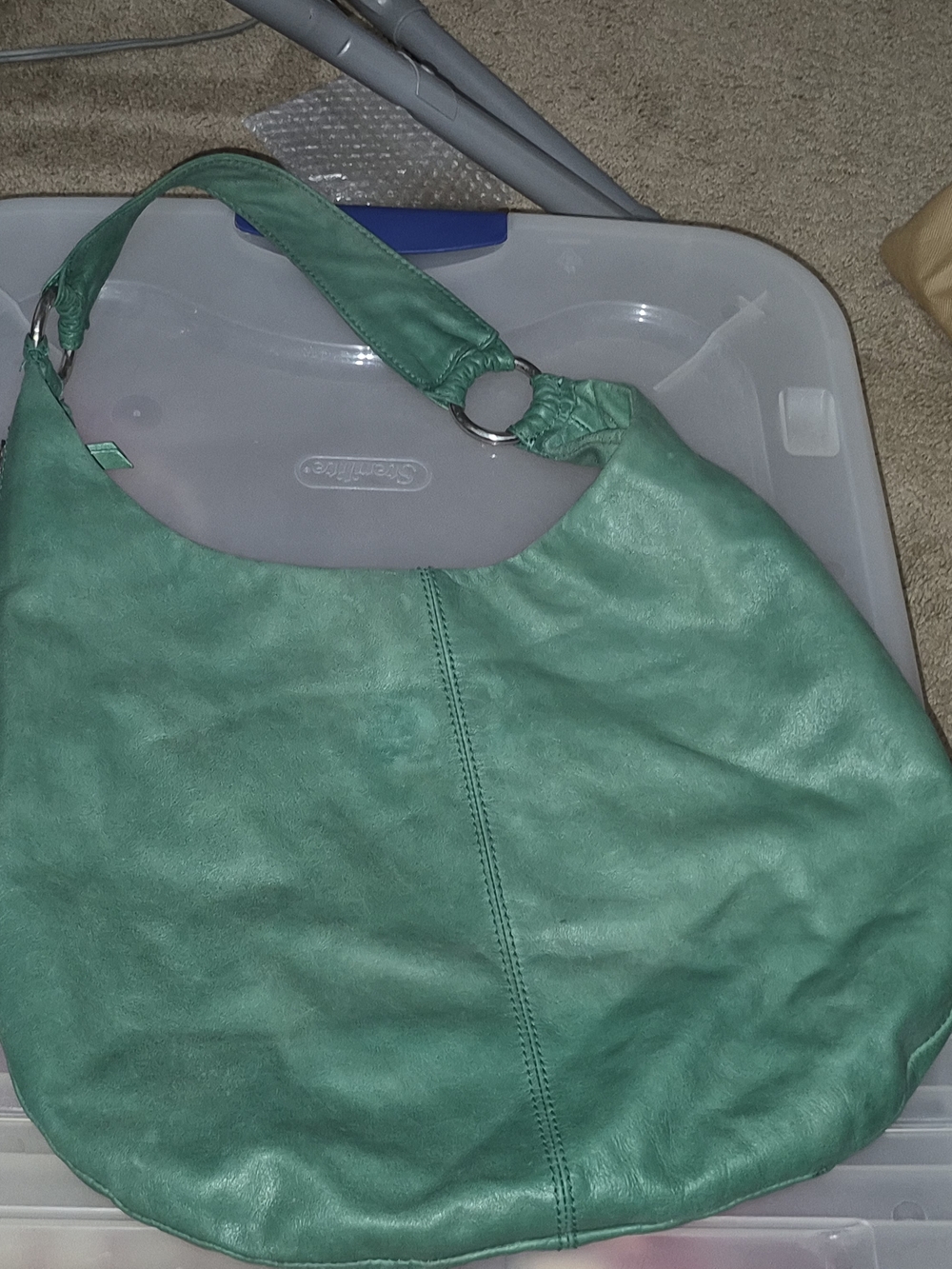 HOBO Emerald Green Leather Hobo with Ring Detail